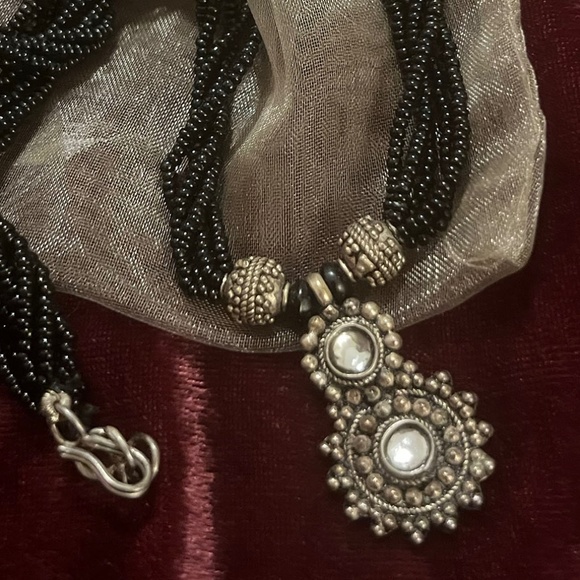 Hand Beaded Necklace With Silver Tone Pendant & Crystals - Picture 3 of 5